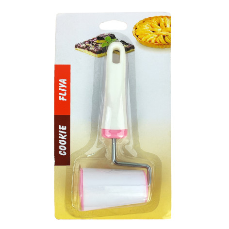 Ролик пластиковый 23х13 см для прикатки теста ручка бело-розовый Baizheng