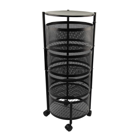 Этажерка металлическая 4-х ярусная 32х32х73 круглая на колесах поворотная черный Baizheng