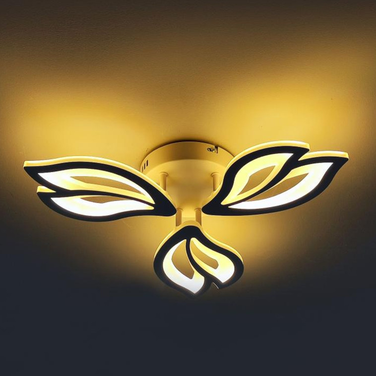 Картинка Люстра светодиодная 3 плафона 50*7,5 см 54 Вт 3888LM 15м2 3 цвета пульт белый Baizheng