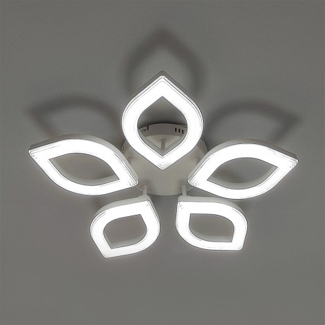 Люстра светодиодная 5 плафонов 60*10 см 80Вт 5760LM 25 м2 3 цвета пульт белый Baizheng