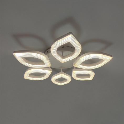 Люстра светодиодная 6 плафонов 65*10 см 96Вт 6912LM 30м2 3 цвета пульт белый Baizheng