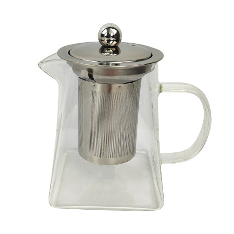 Чайник стеклянный заварочный 550 мл металл крышка мет фильтр форма Пирамида прозрач Baizheng