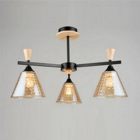 Люстра 3 плафона 59,5*35,5 см Е27 60Вт 12м2 плафон стекло черный-дерево Baizheng