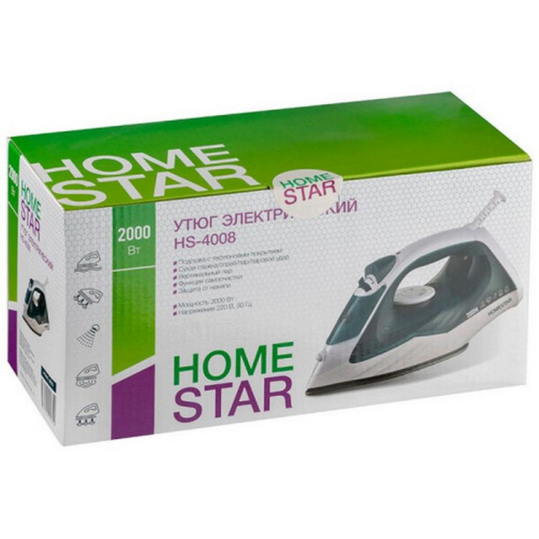 Картинка Утюг 2 кВт тефлоновое покрытие пар бело-синий HS-4008 HomeStar