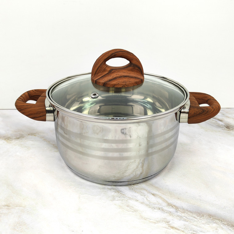 Фото Кастрюля нерж сталь  2,5 л 18 см стекл крышка ручками под дерево soft-touch Foresta Mallony