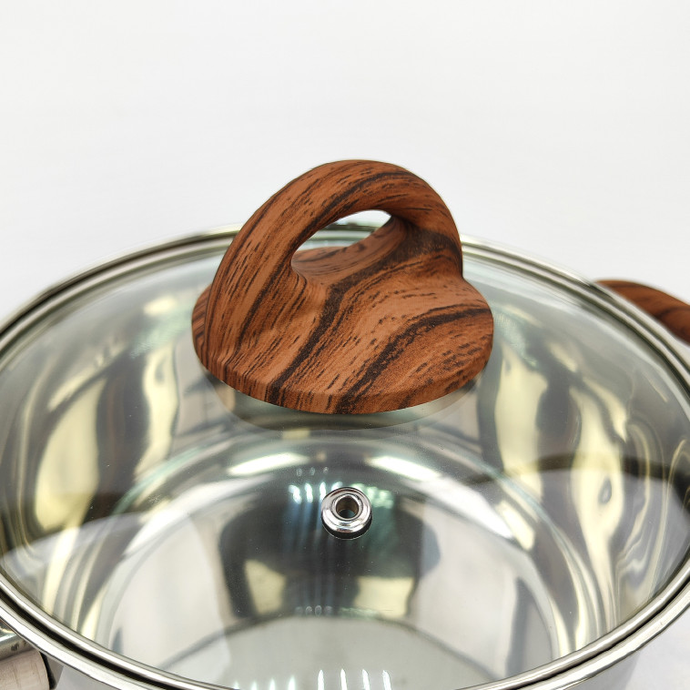 Фотография Кастрюля нерж сталь  2,5 л 18 см стекл крышка ручками под дерево soft-touch Foresta Mallony