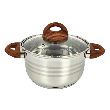 Кастрюля нерж сталь  2,5 л 18 см стекл крышка ручками под дерево soft-touch Foresta Mallony