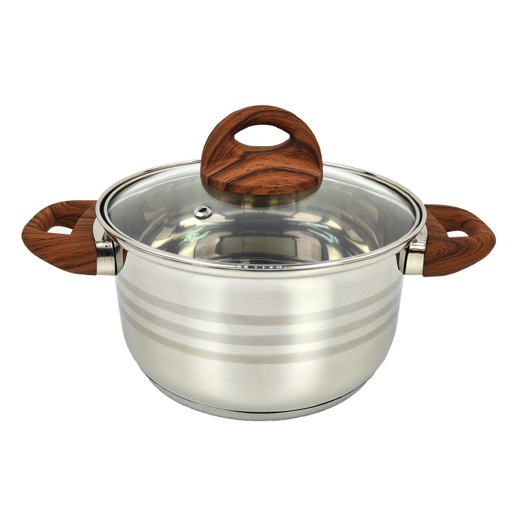 Кастрюля нерж сталь  2,5 л 18 см стекл крышка ручками под дерево soft-touch Foresta Mallony