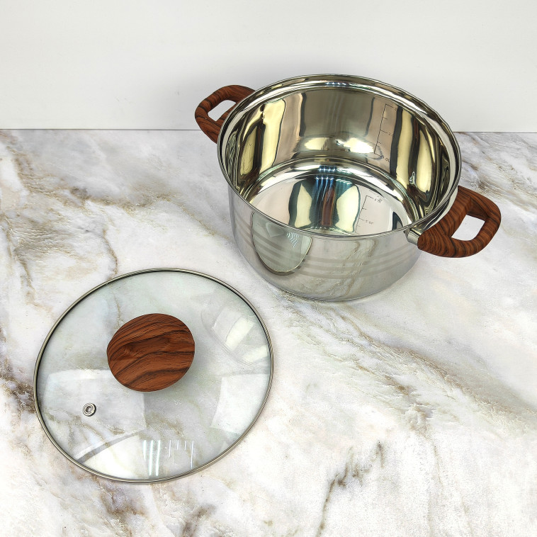 Изображение Кастрюля нерж сталь  3,5 л 18 см стекл крышка ручками под дерево soft-touch Foresta Mallony