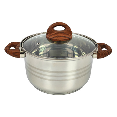 Кастрюля нерж сталь  3,5 л 18 см стекл крышка ручками под дерево soft-touch Foresta Mallony