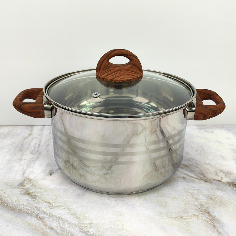Фото Кастрюля нерж сталь  5 л 22 см стекл крышка ручками под дерево soft-touch Foresta Mallony