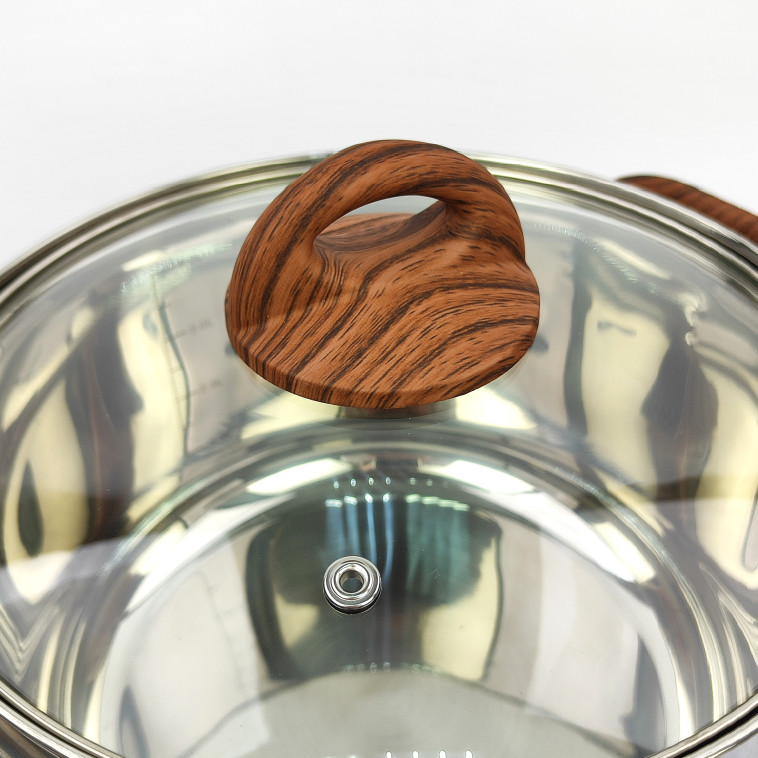 Фотография Кастрюля нерж сталь  5 л 22 см стекл крышка ручками под дерево soft-touch Foresta Mallony