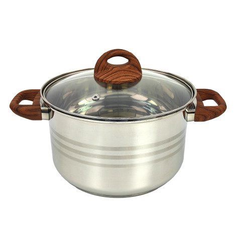 Кастрюля нерж сталь  5 л 22 см стекл крышка ручками под дерево soft-touch Foresta Mallony