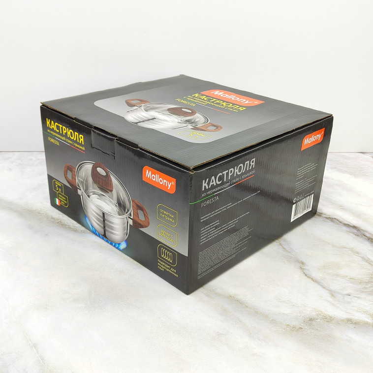 Cнимок Кастрюля нерж сталь  5 л 22 см стекл крышка ручками под дерево soft-touch Foresta Mallony