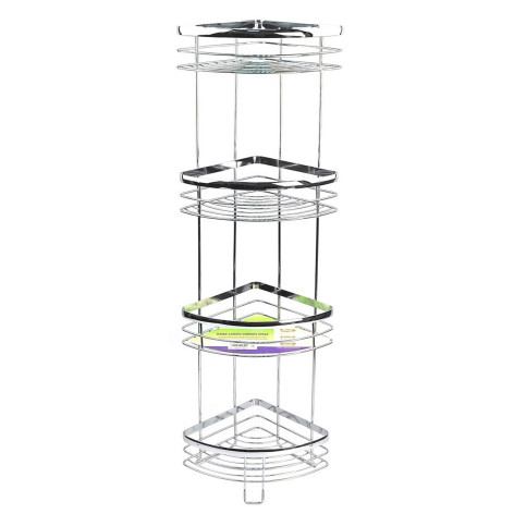 Полка металлическая для ванной 4-х ярусная угловая 19х19х79,5 см серебро Baizheng