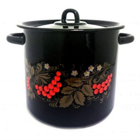 Кастрюля эмалированная 12 л петля цилиндрическая черный рябчик Рябинушка Стальэмаль