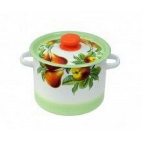 Кастрюля эмалированная 3,5 л пласт кнопка белый деколь на крышке Дары лета Стальэмаль