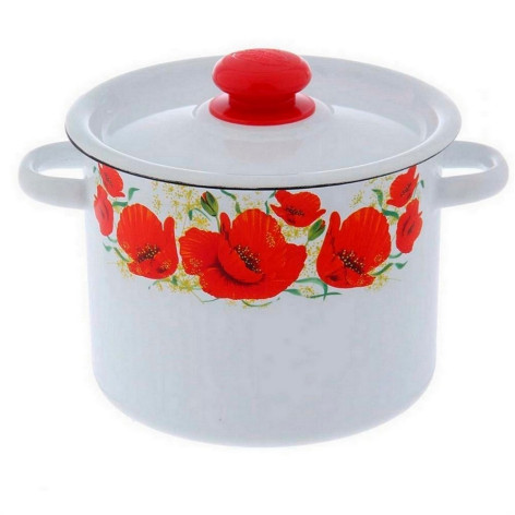 Кастрюля эмалированная 3,5 л пласт кнопка белый Маки Стальэмаль