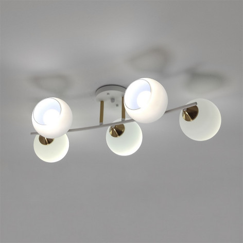 Люстра 5 плафонов 68*30*19 см Е27 60Вт 20м2 плафон стекло белый золото Baizheng