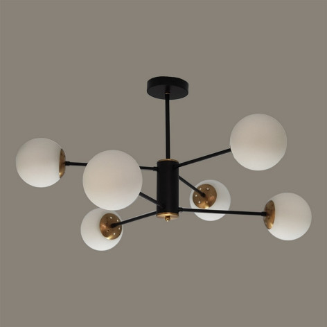 Люстра 6 плафонов 80,5*41,5 см Е27 60Вт 25м2 плафон стекло черный медь Baizheng