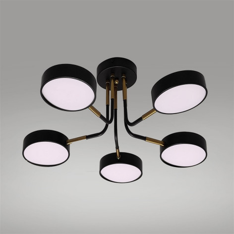 Люстра светодиодная 5 плафонов 82,5*18см 60Вт 15000LM 3000K+6500K 25м2 пульт черный Baizheng