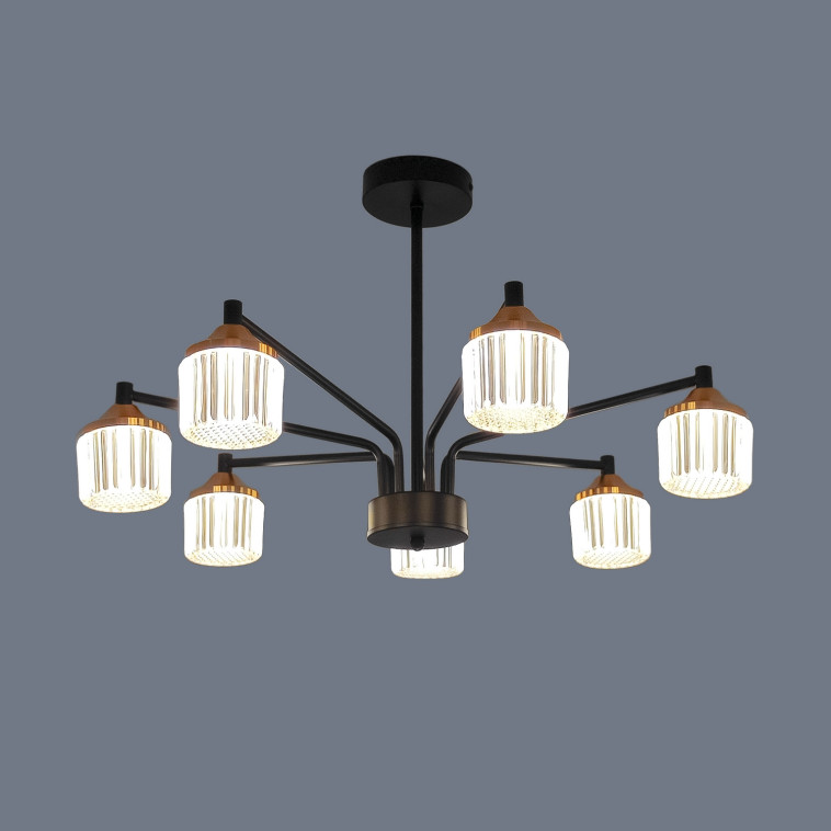 Фото Люстра светодиодная 7 плафонов 68*37см 63Вт 15750LM 30м2 3 цвета пульт черный Baizheng