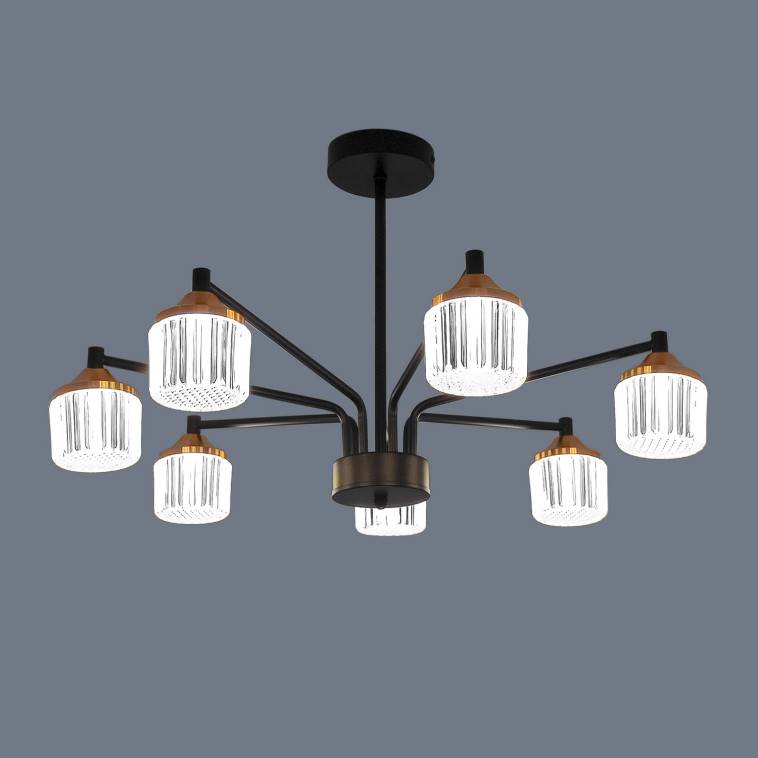 Изображение Люстра светодиодная 7 плафонов 68*37см 63Вт 15750LM 30м2 3 цвета пульт черный Baizheng