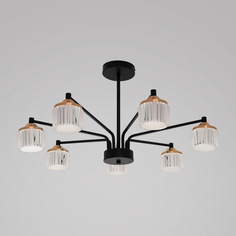 Картинка Люстра светодиодная 7 плафонов 68*37см 63Вт 15750LM 30м2 3 цвета пульт черный Baizheng