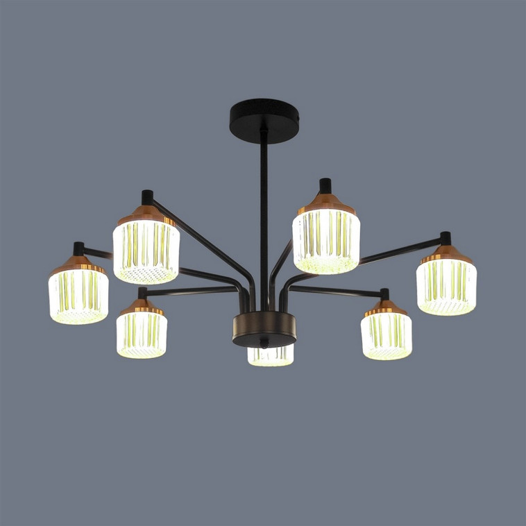 Люстра светодиодная 7 плафонов 68*37см 63Вт 15750LM 30м2 3 цвета пульт черный Baizheng