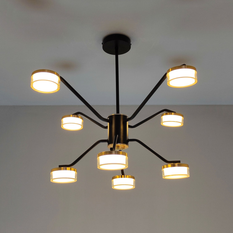 Фото Люстра светодиодная 8 плафонов 75*50см 72Вт 18000LM 30м2 3 цвета пульт черный Baizheng