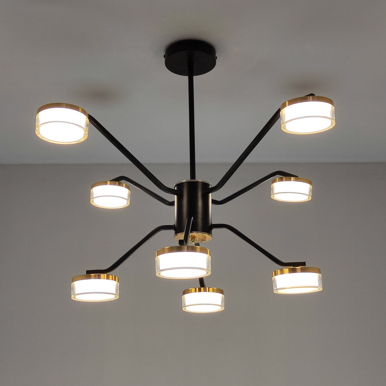 Изображение Люстра светодиодная 8 плафонов 75*50см 72Вт 18000LM 30м2 3 цвета пульт черный Baizheng