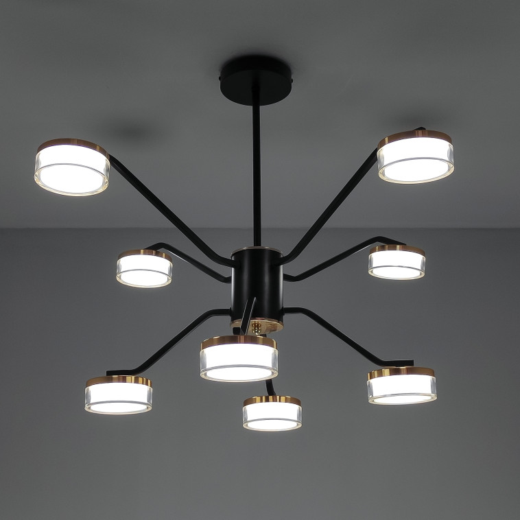 Картинка Люстра светодиодная 8 плафонов 75*50см 72Вт 18000LM 30м2 3 цвета пульт черный Baizheng