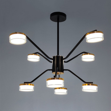 Люстра светодиодная 8 плафонов 75*50см 72Вт 18000LM 30м2 3 цвета пульт черный Baizheng