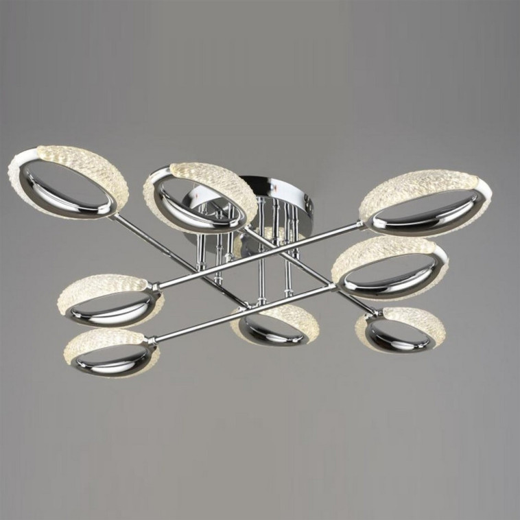 Фото Люстра светодиодная 8 плафонов 82*15 см 96Вт 12000LM 45м2 3 цвета пульт хром Baizheng