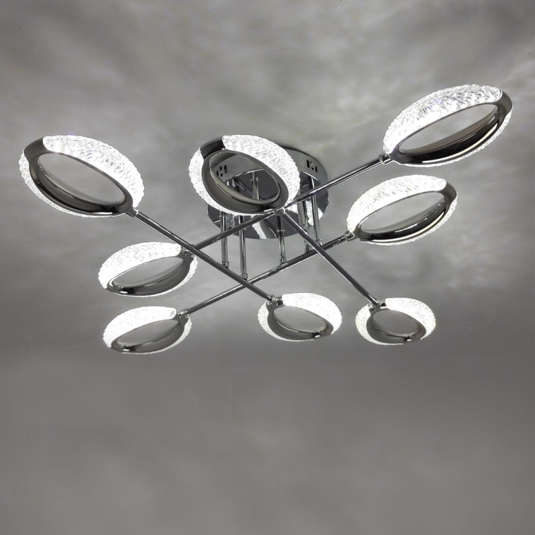 Изображение Люстра светодиодная 8 плафонов 82*15 см 96Вт 12000LM 45м2 3 цвета пульт хром Baizheng