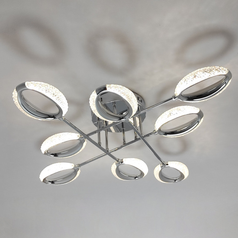 Картинка Люстра светодиодная 8 плафонов 82*15 см 96Вт 12000LM 45м2 3 цвета пульт хром Baizheng