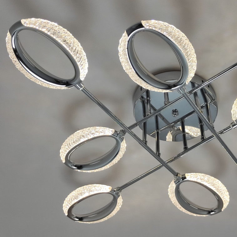 Фотография Люстра светодиодная 8 плафонов 82*15 см 96Вт 12000LM 45м2 3 цвета пульт хром Baizheng