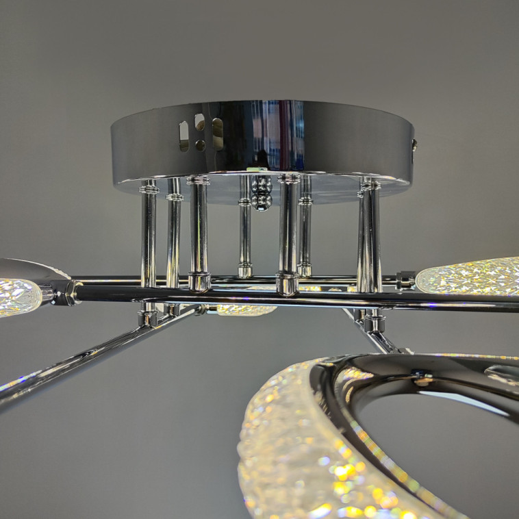 Рисунок Люстра светодиодная 8 плафонов 82*15 см 96Вт 12000LM 45м2 3 цвета пульт хром Baizheng