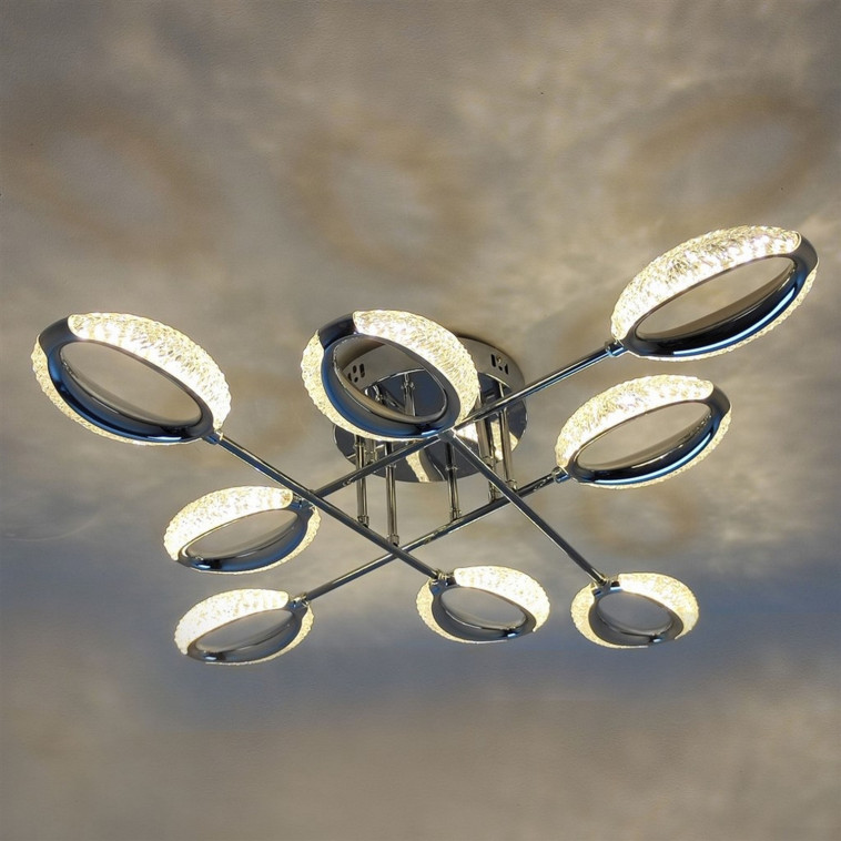 Люстра светодиодная 8 плафонов 82*15 см 96Вт 12000LM 45м2 3 цвета пульт хром Baizheng