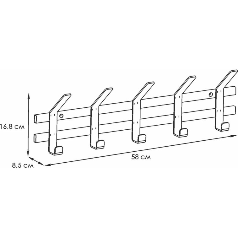 Фото Вешалка металлическая настенная 58х8,5х16,8 см 5 двойных крючков белый Торонто 5 ЗМИ