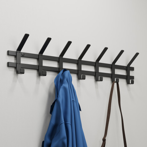 Вешалка металлическая настенная  82х8,5х16,8 см 7 двойных крючков черный Торонто 7 ЗМИ Вешалка металлическая настенная  82х8,5х16,8 см 7 двойных крючков черный Торонто 7 ЗМИ