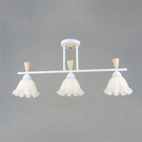 Люстра 3 плафона 70,5*16,5*32,5 см Е27 60Вт 12м2 дерево плафон стекло белый-дерево Baizheng