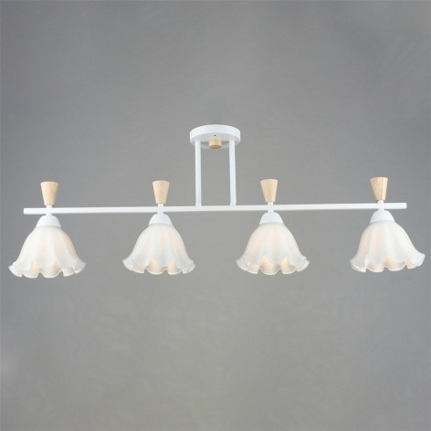 Люстра 4 плафона 91,5*16,5*32,5 см Е27 60Вт 16м2 плафон стекло белый-дерево Baizheng