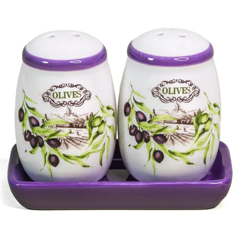 Набор керамический 3 предмета для специй на подставке под упак Оливки Мфк