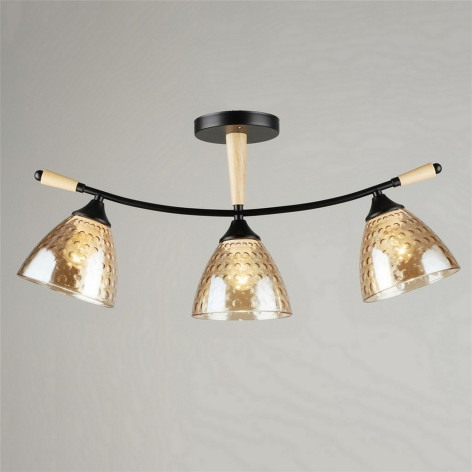 Люстра 3 плафона 60*13,5*28 см Е27 60Вт 12м2 плафон стекло черный-дерево Baizheng