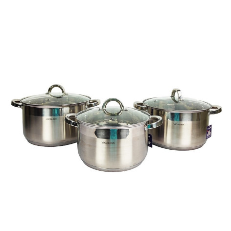 Набор посуды нержавеющая сталь 6 предметов 6 л 7,2 л 9,5 л стекл крышка индукция VL-685 Vicalina