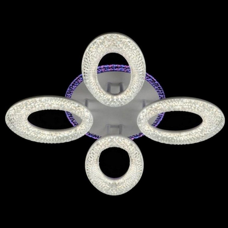 Люстра светодиодная 4 плафона 50*10см 80Вт 3000LM 15м2 3 цвета прилож пульт белый Baizheng