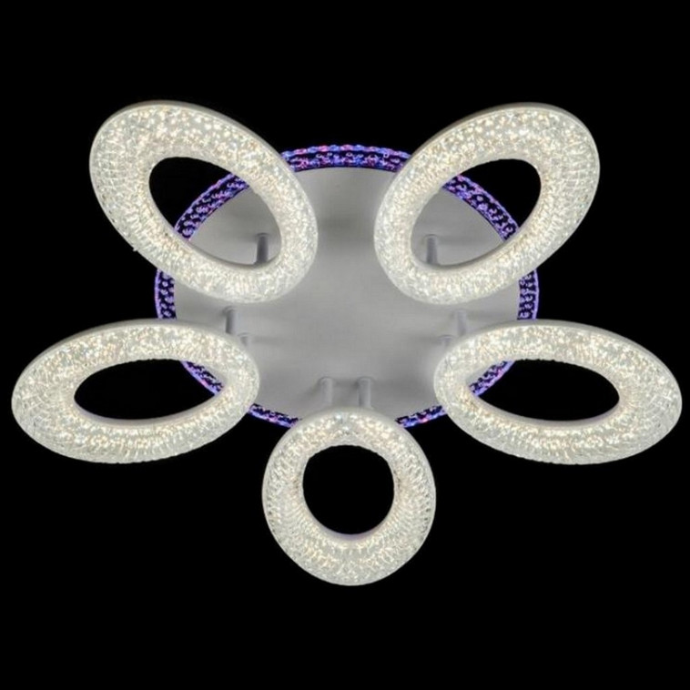 Люстра светодиодная 5 плафонов 55*10см 100Вт 3750 LM 20м2 3 цвета прилож пульт белый Baizheng