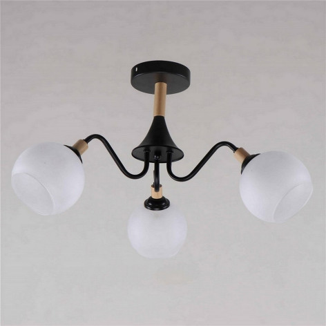 Люстра 3 плафона 62*62*32 см Е27 60Вт 12м2 плафон стекло черный-дерево Baizheng