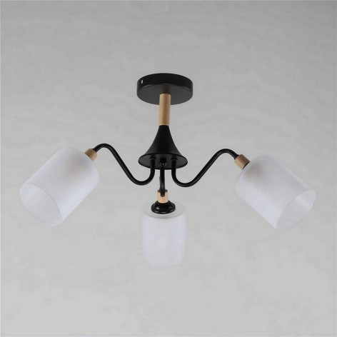 Люстра 3 плафона 64,5*64,5*33 см Е27 60Вт 12м2 плафон стекло черный-дерево Baizheng